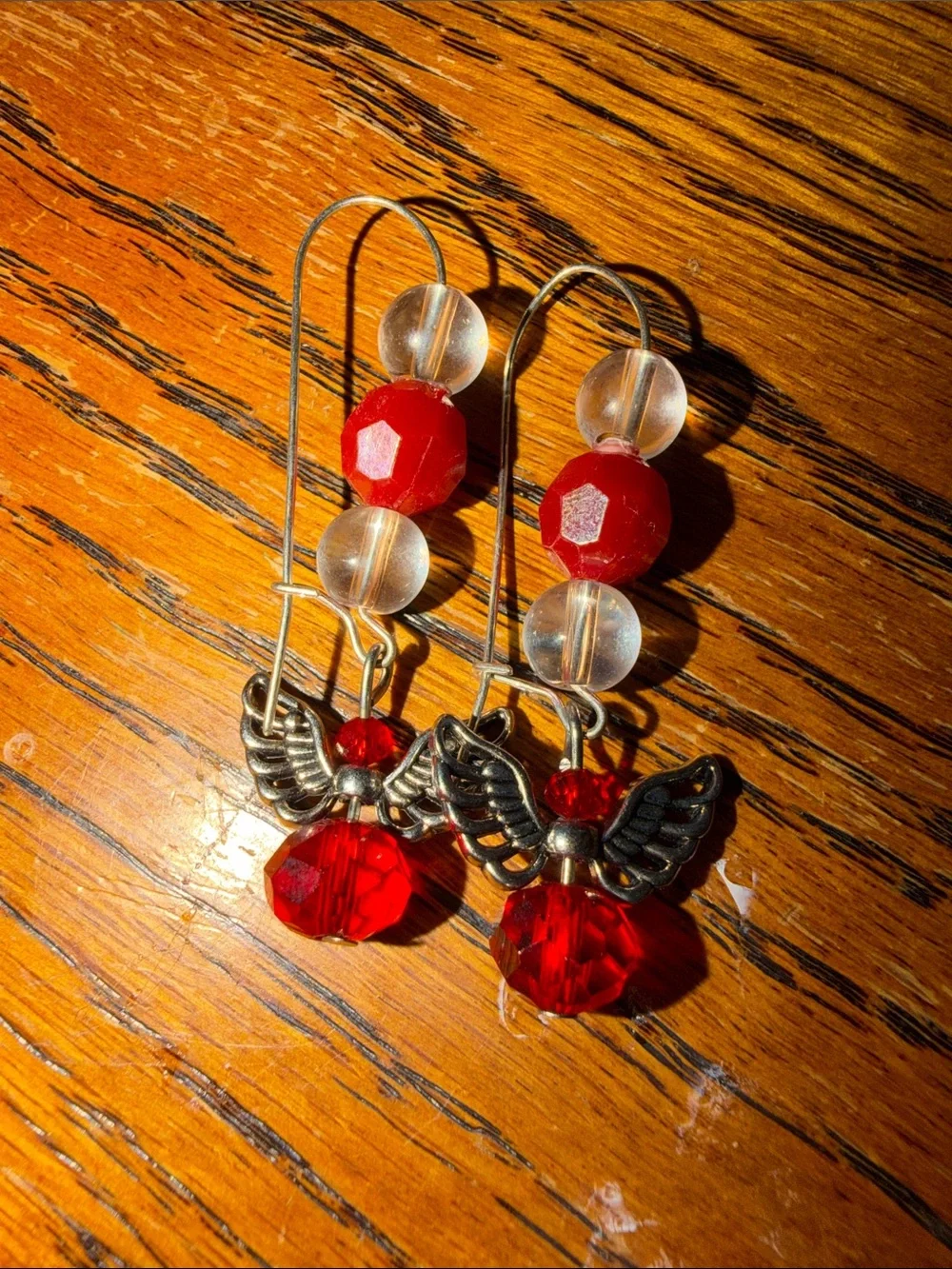 Red Crystal Angel Wing Dangle Earrings - Women Jewelry